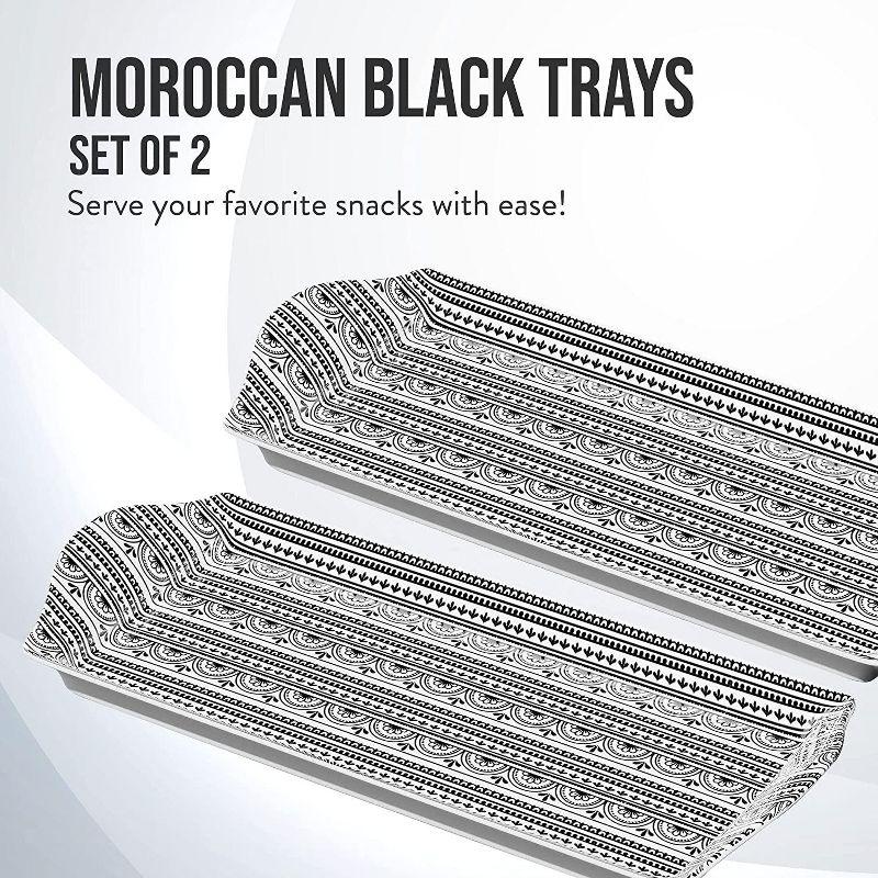 Moroccan Black Melamine Rectangular Serving Tray Set with Handles