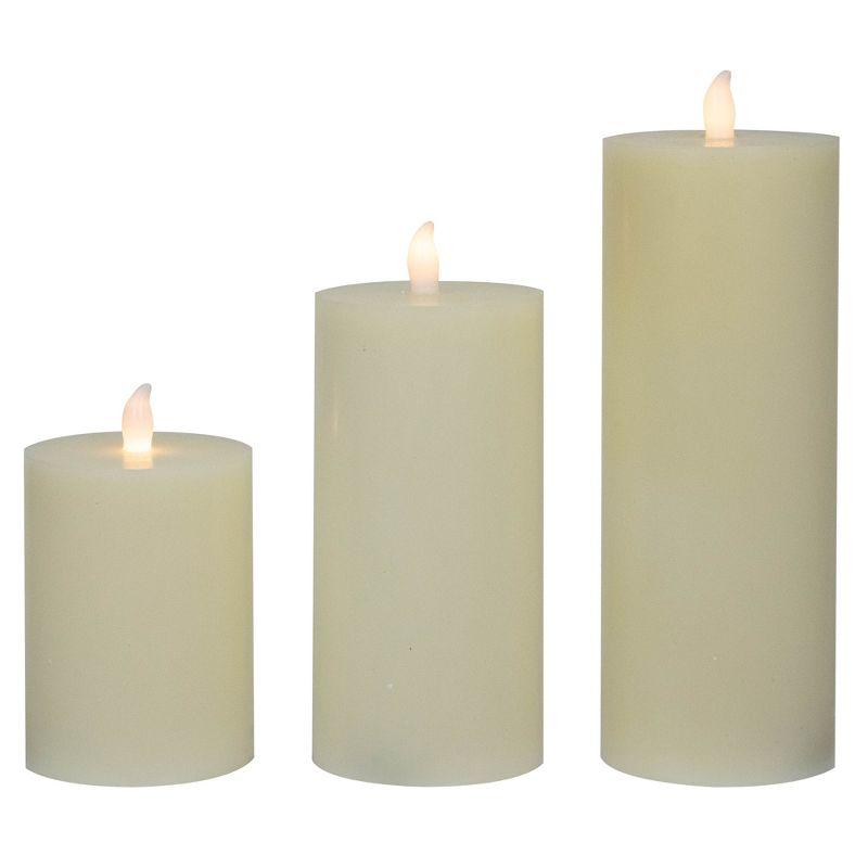 Northlight LED Flickering Flameless Pillar Candles - 8.75" - Cream - Set of 3