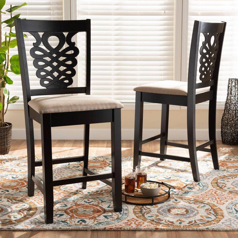 Gervais Transitional Beige Fabric and Dark Brown Wood Counter Stool Set