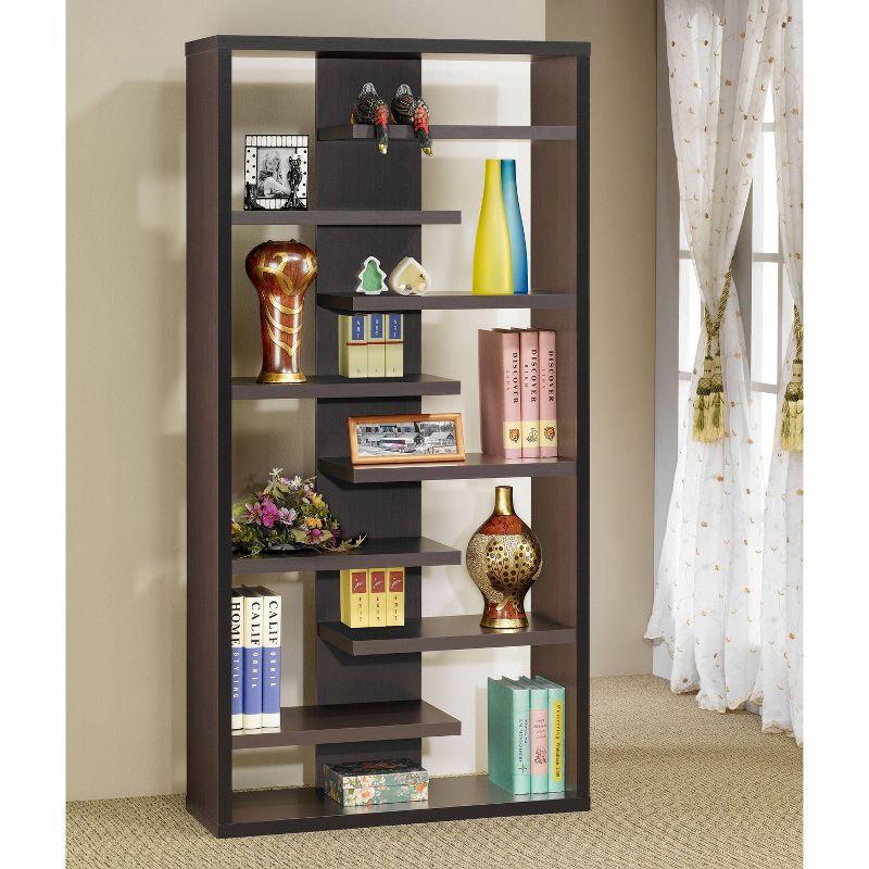 70.75" Modern 8 Shelf Bookcase with Staggered Shelves Cappuccino - Coaster