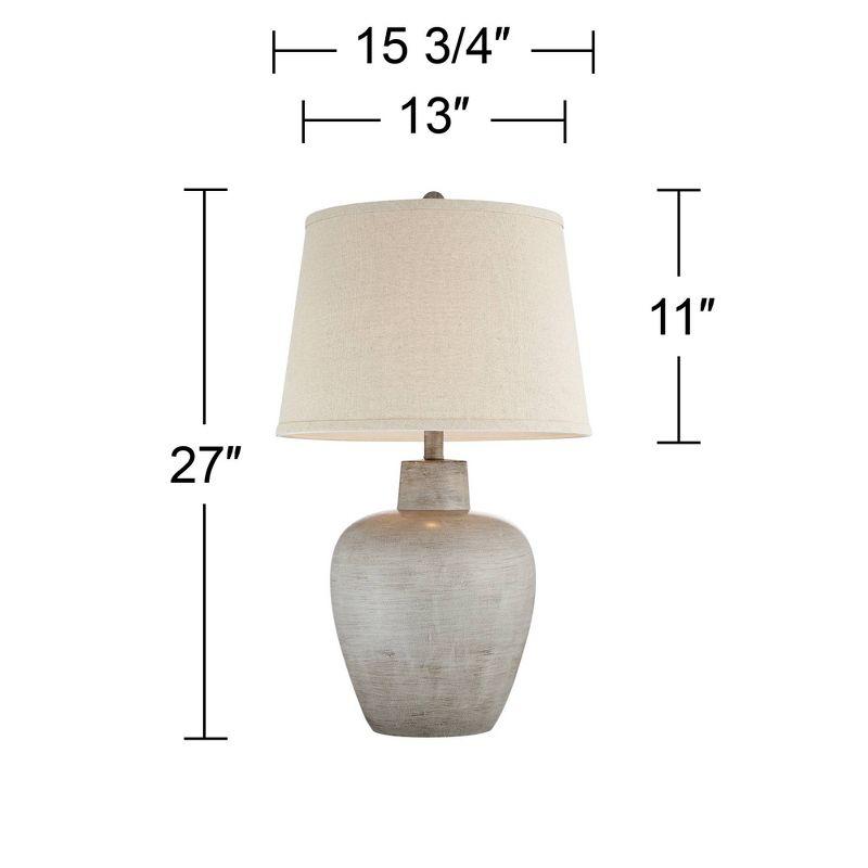 Rustic Gray Urn Table Lamps with Beige Shades, Set of 2