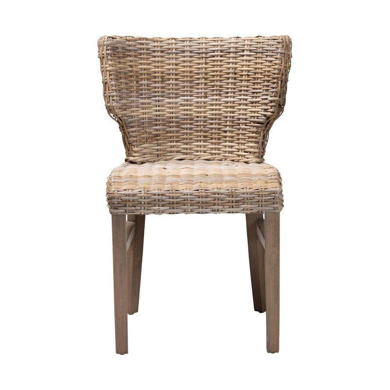 Rattan and Mahogany Wood Side Chair in Gray