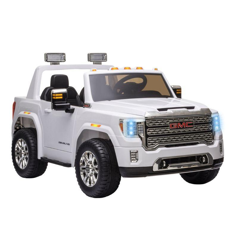 Aosom 12V GMC Sierra HD Licensed Ride on Truck, Battery Powered Electric Car for Kids w/ Remote Control, Headlights & Four Wheel Suspension, White