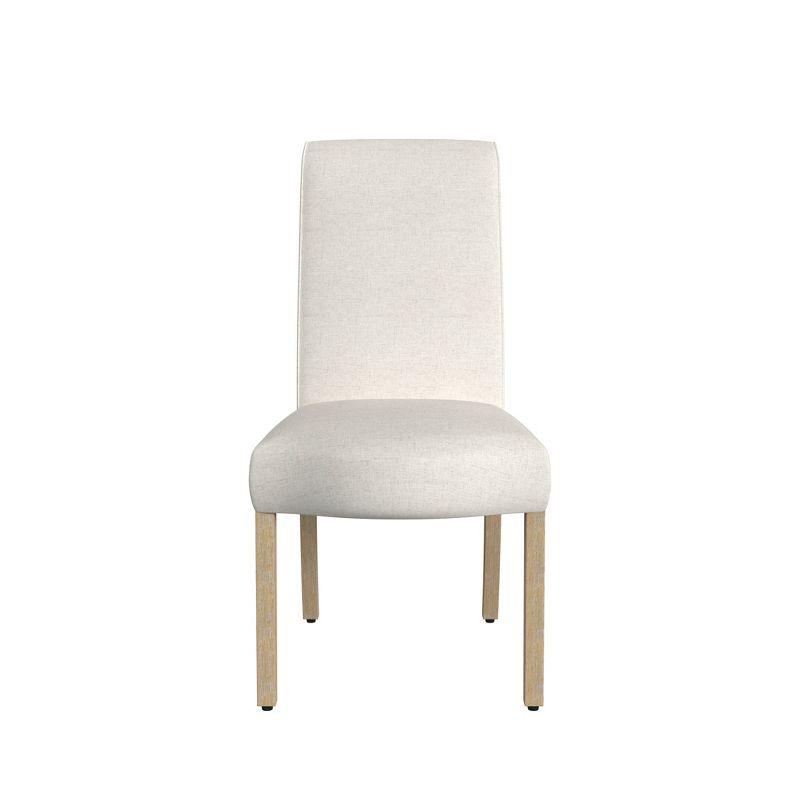 Cream Upholstered Linen Parsons Side Chair with Wood Legs, Set of 2