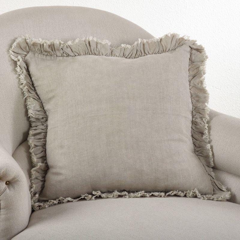 Saro Leona Collection Ruffled Linen Reversible Throw Pillow