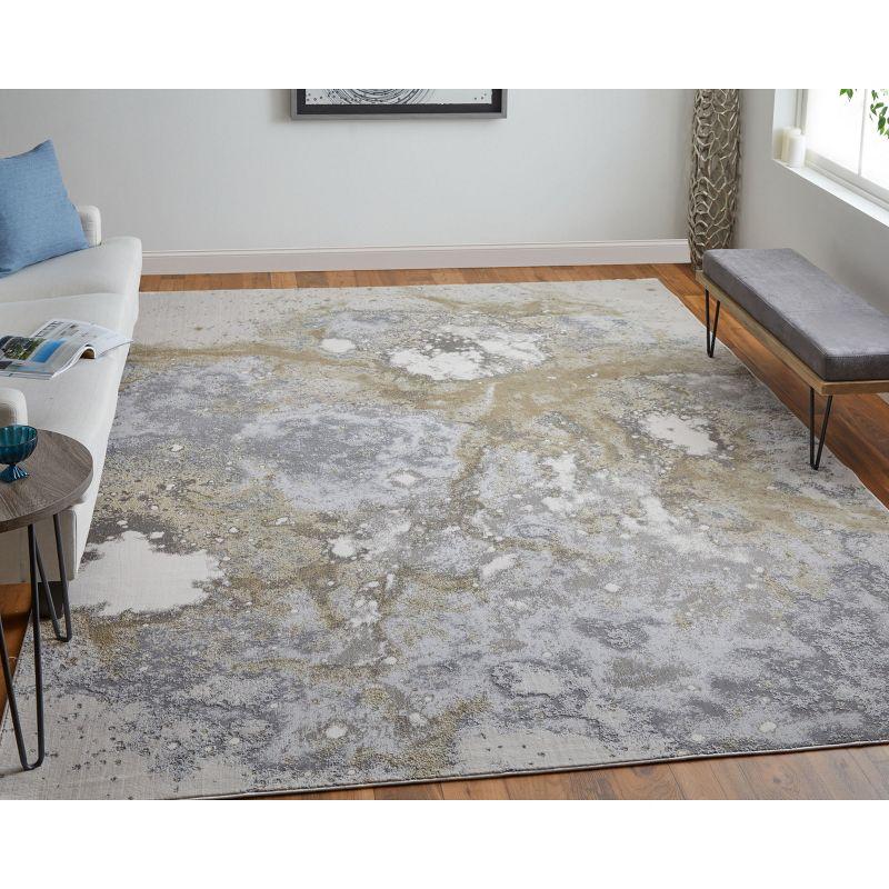 Gray and Gold Abstract Rectangular Synthetic Area Rug