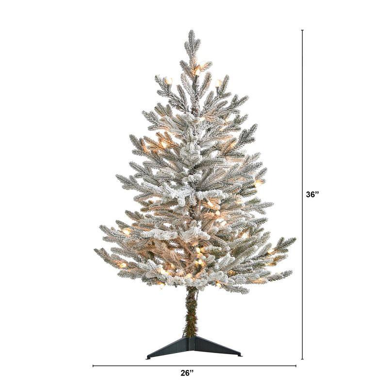 Nearly Natural 3-ft Flocked Fraser Fir Artificial Christmas Tree with 200 Warm White Lights and 481 Bendable Branches