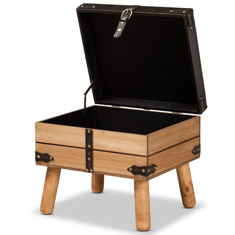 Baxton Studio Amena Wood Small Storage Ottoman Dark Brown/Oak: Velvet Upholstered, Rectangle Shape, Spot Clean