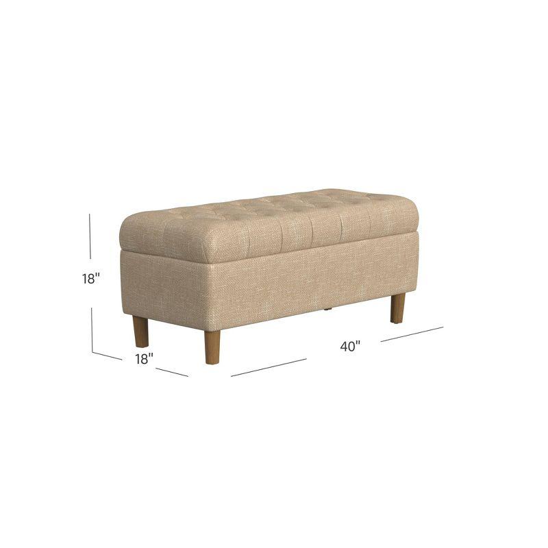 Button Tufted Storage Bench with Cone Wood Legs - HomePop