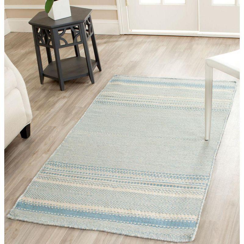 Nomadic Essence Light Blue Striped Handwoven Wool-Cotton Rug