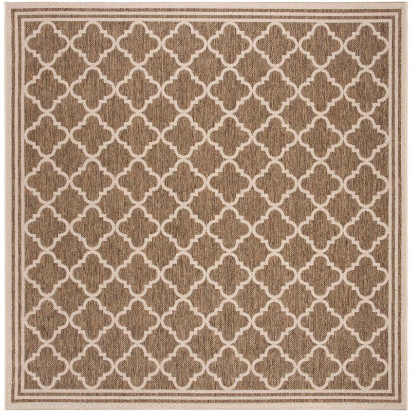 Beige and Cream Square Synthetic Indoor/Outdoor Rug