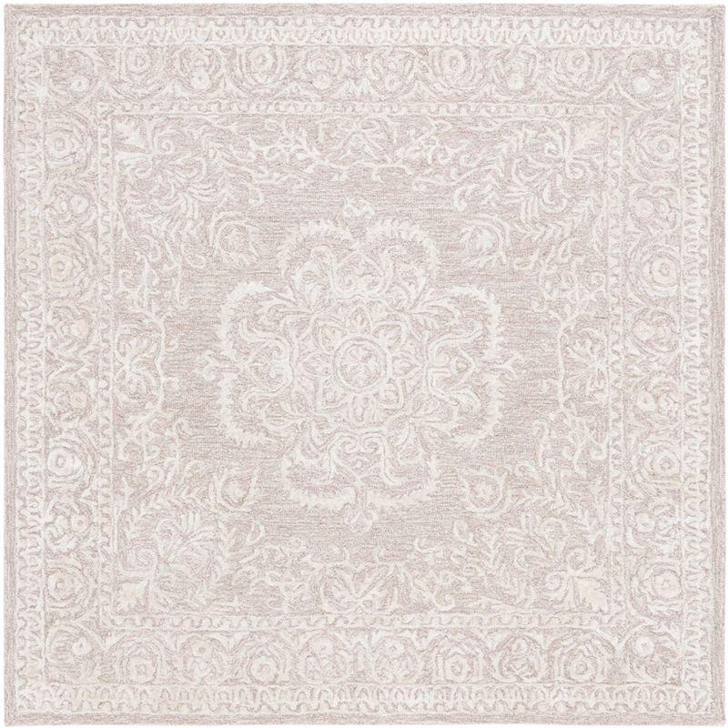 Beige and Ivory Hand-Tufted Wool Square Area Rug 6'x6'