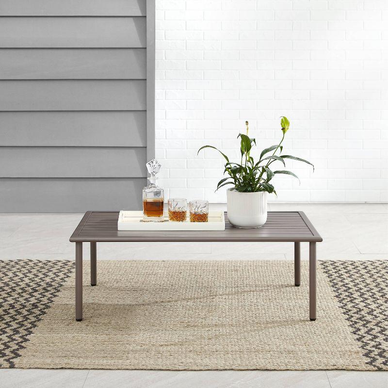 Cali Bay Outdoor Metal Coffee Table - Light Brown - Crosley: UV & Weather-Resistant, Steel Frame Patio Table