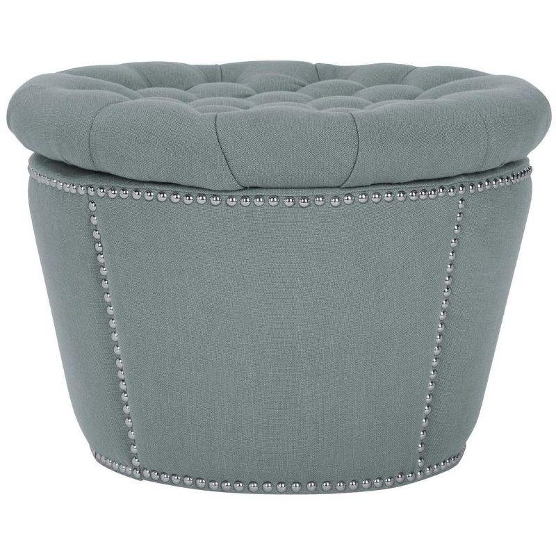 Sky Blue Tufted Round Linen Storage Ottoman