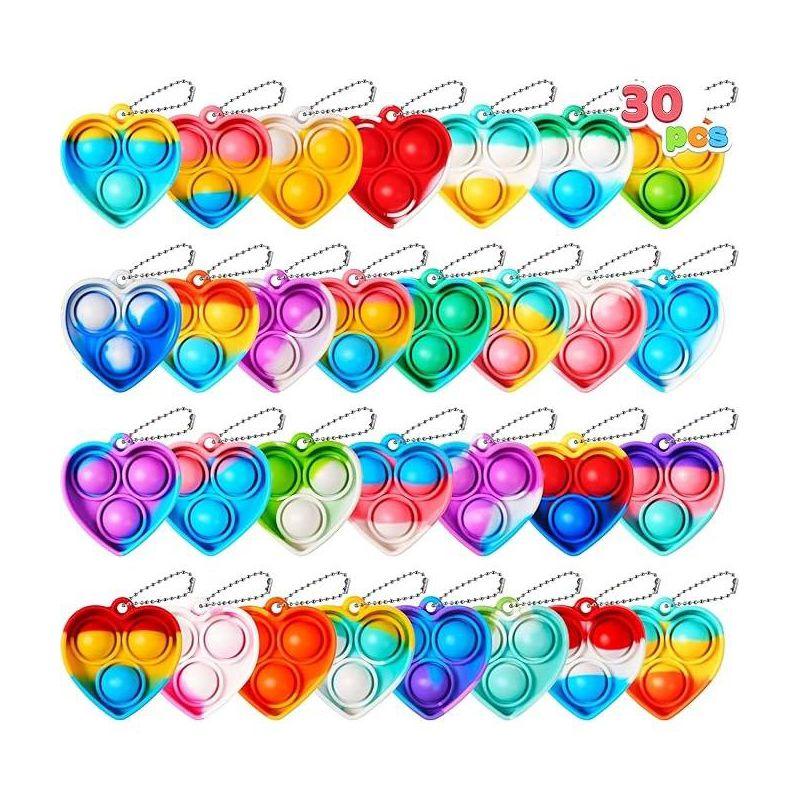 Heart Pop Fidget Keychain Mini Sensory Toys Bulk 30 Pack Party Favors for Kids, Goodie Bag Stuffers Fidget Toys, Valentines Gifts for Kids Classroom