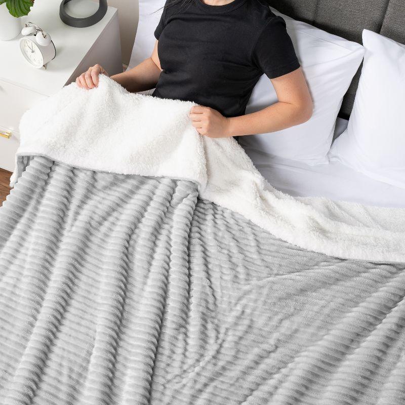 PAVILIA Soft Thick Fleece Flannel Ribbed Striped Throw Blanket, Luxury Fuzzy Plush Warm Cozy for Sofa Couch Bed