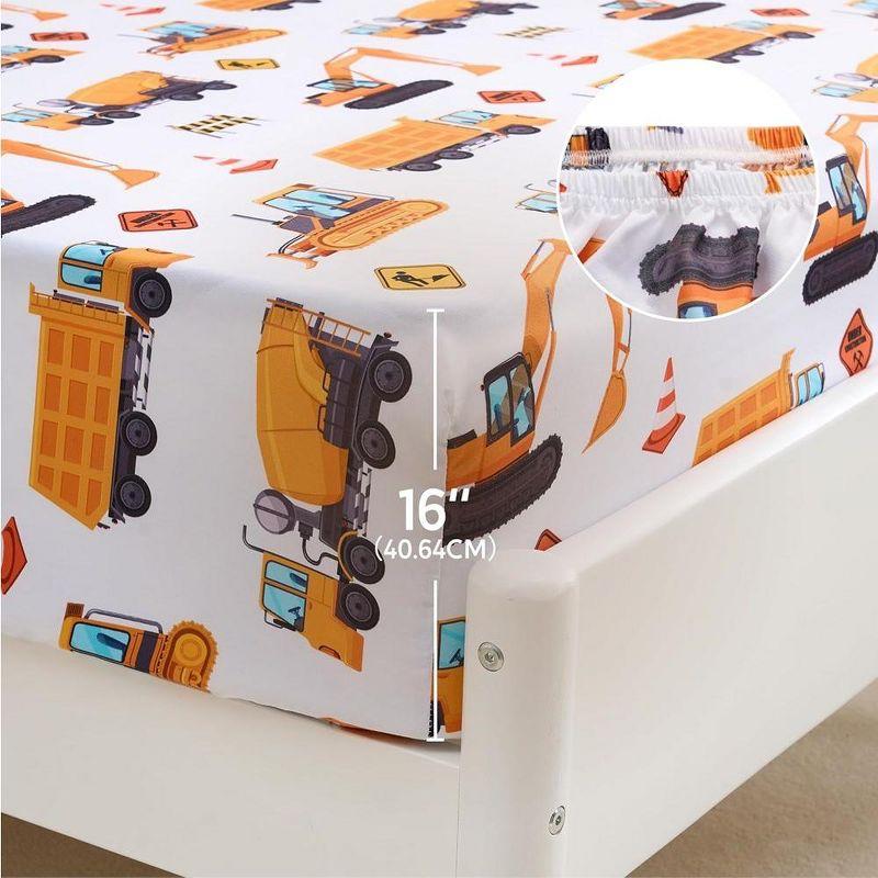 SYNCFUN Kids Full Sheet Set Construction Vehicle - 4 Piece Soft Microfiber Bed Sheets - Cozy Toddler Bedding Set for Boys Girls Teens