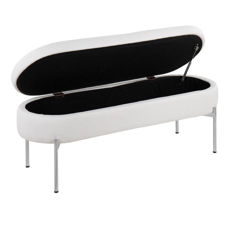 48" Chloe PU Leather Storage Bench with Lid, Chrome Base - LumiSource: Sleek Flip-Top, Roomy Interior