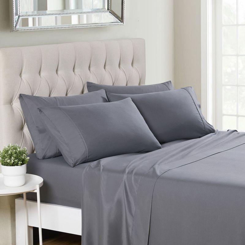 Gray Deep Pocket Microfiber Queen Sheet Set with Extra Pillowcases