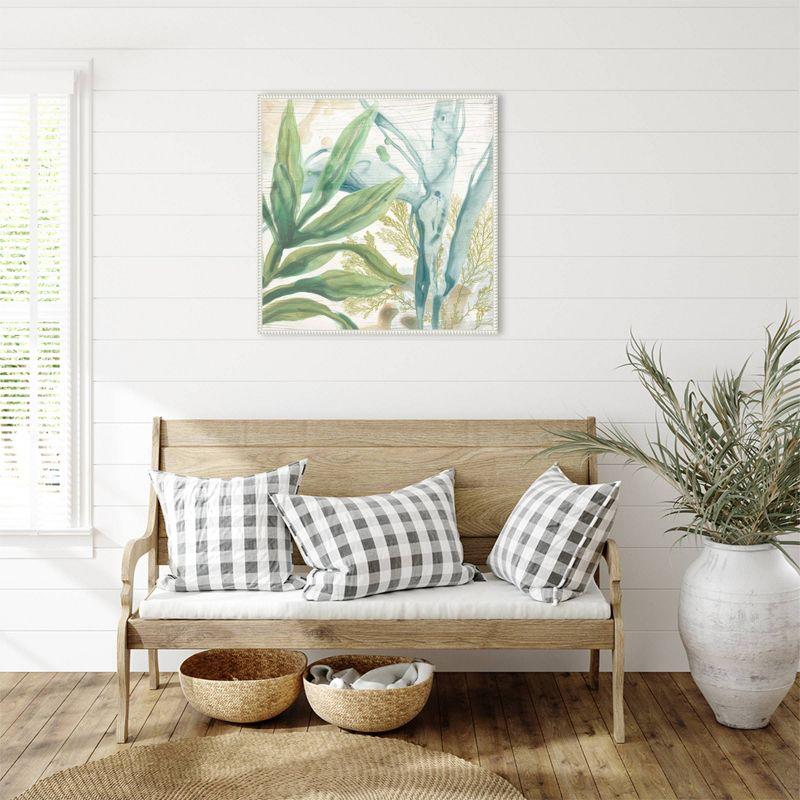 Quiet Coastal Collage II Abstract Botanical Canvas Print with White Frame