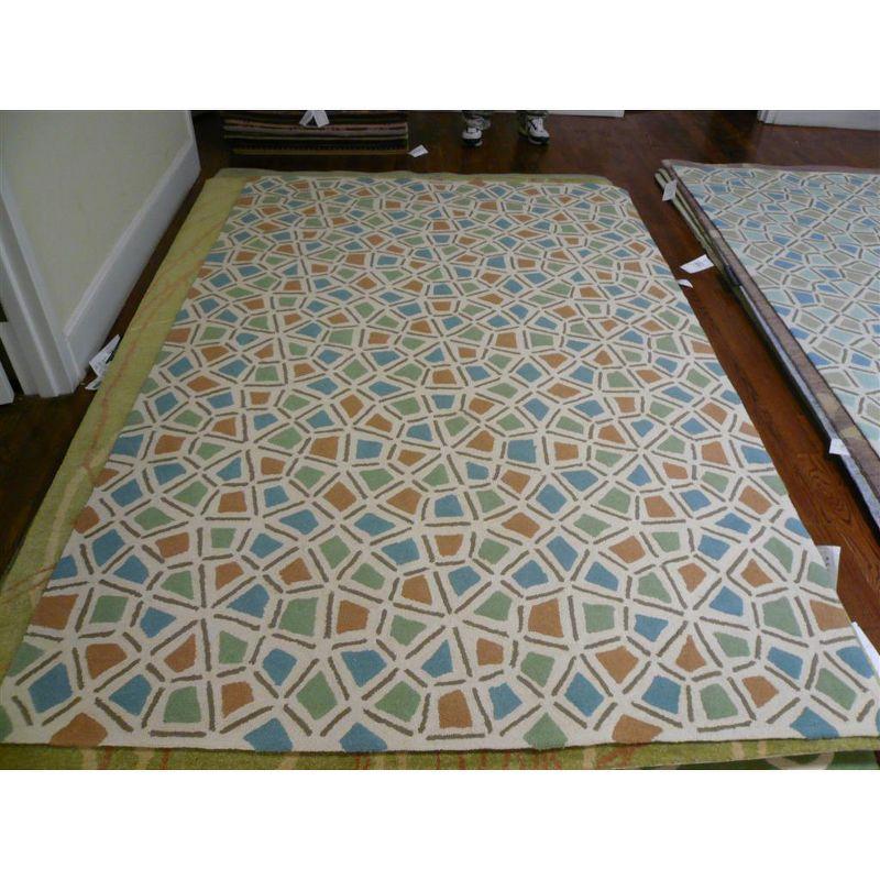 Coastal Charm Hand-Hooked Blue and Green Cotton Rug