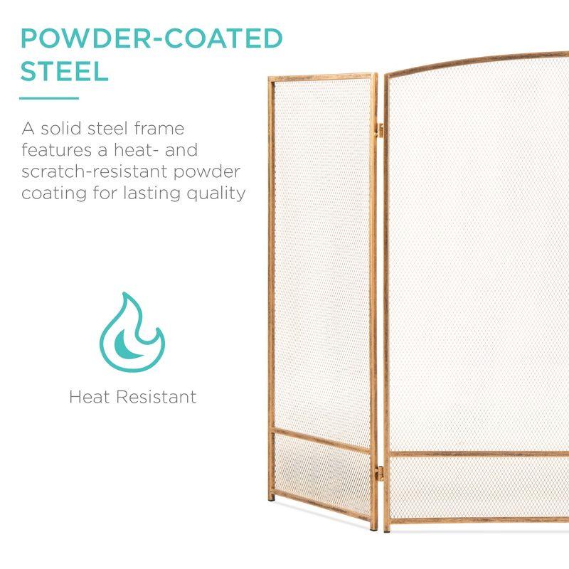 Best Choice Products 47.5x27.25in 3-Panel Steel Mesh Fireplace Screen, Spark Guard w/ Rustic Worn Finish - Antique Gold