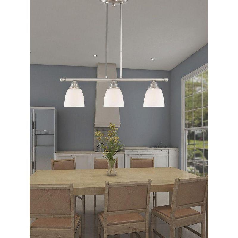 Brushed Nickel Steel 3-Light Chandelier with Frosted Glass Shades