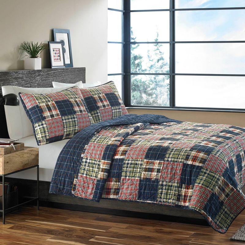 Eddie Bauer Madrona Blue Cotton Reversible Quilt Set