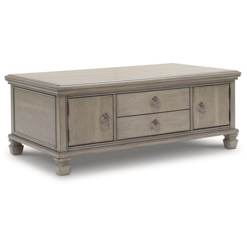 Signature Design by Ashley Lexorne Classic Cocktail Table with 2 Cabinets and 2 Drawers, Light Gray