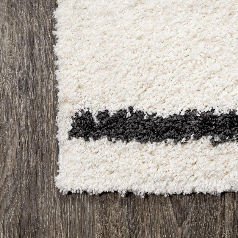 Alaro Berber-Inspired Ivory Stripe Shag Area Rug