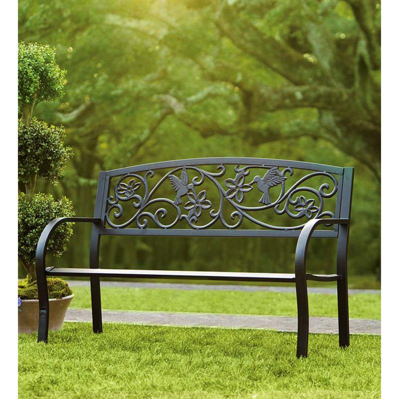 Evergreen Hummingbird Metal Garden Bench - Black