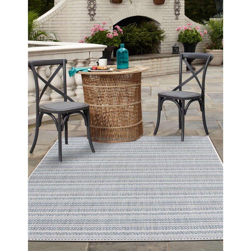 Light Blue Rectangular Striped Outdoor Synthetic Area Rug