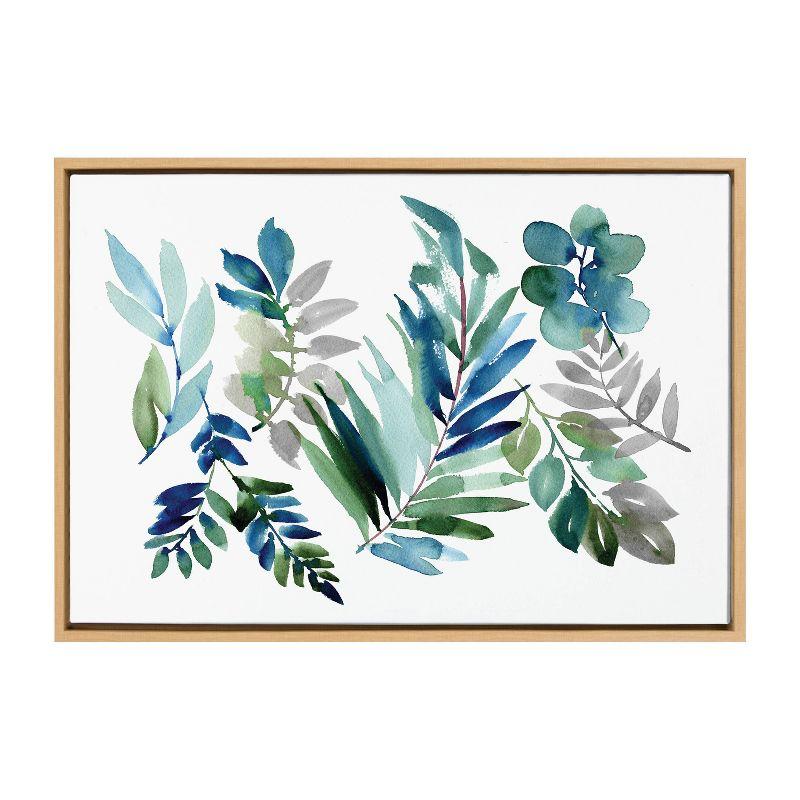 23" x 33" Sylvie Tropic Leaves Blue by Sara Berrenson Framed Wall Canvas - Kate & Laurel All Things Decor