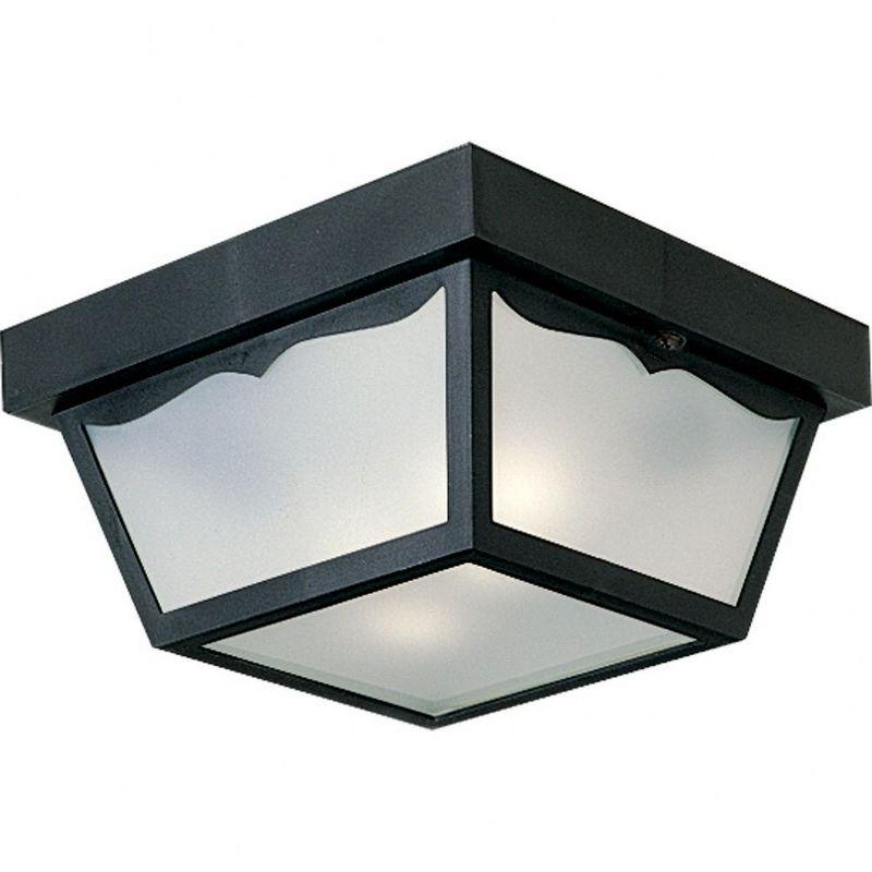 Progress Lighting, Chadford Collection, 2-Light Ceiling Light, Black Porcelain, White Acrylic Shade