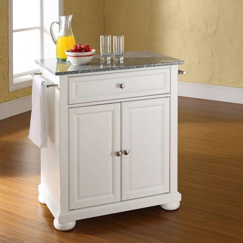 Elegant Alexandria White Kitchen Island with Gray Granite Top and Storage