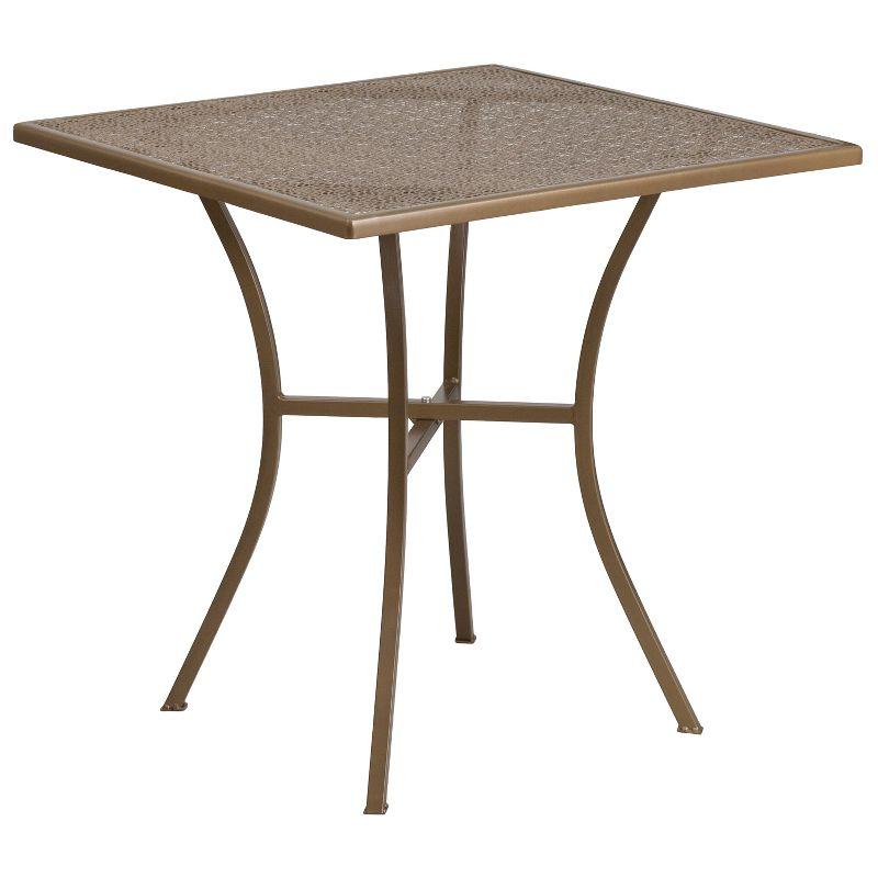 28" Square Gold Steel Indoor-Outdoor Designer Patio Bar Table