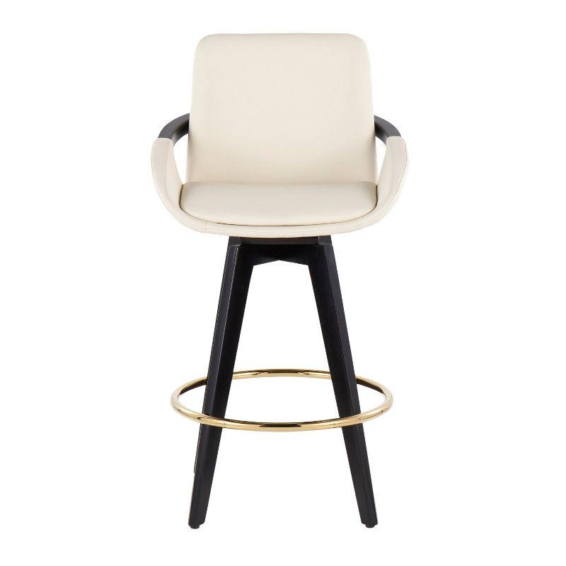 Set of 2 Cosmo PU Leather/Metal/Wood Counter Height Barstools Black/Gold/Cream - LumiSource: Swivel, Upholstered, Spot Clean