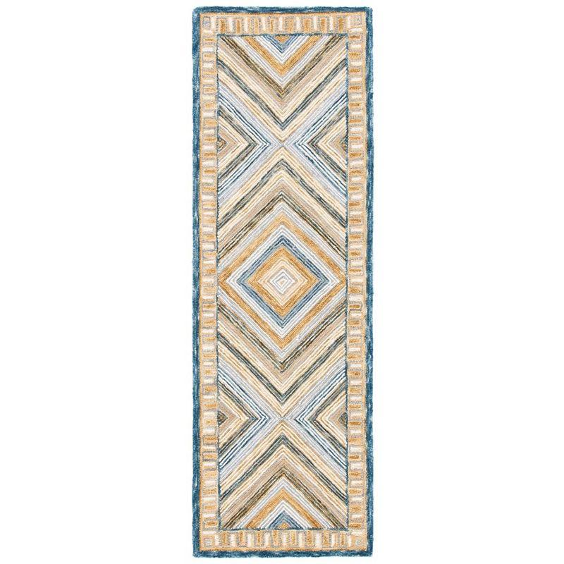 Navy and Gold Geometric Wool Runner Rug, 2'3" x 5'