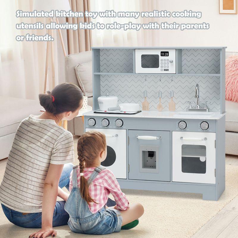 Costway Pretend Play Kitchen Wooden Toy Set for Kids w/ Realistic Light & Sound