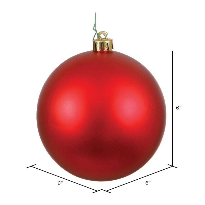 6" Red Matte Shatterproof Plastic Christmas Ball Ornaments, Set of 4