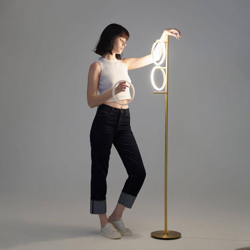 Brightech Saturn 66" Modern LED Floor Lamp with 3 Removable Ring Lights and Gold Finish, 3-Way Dimming