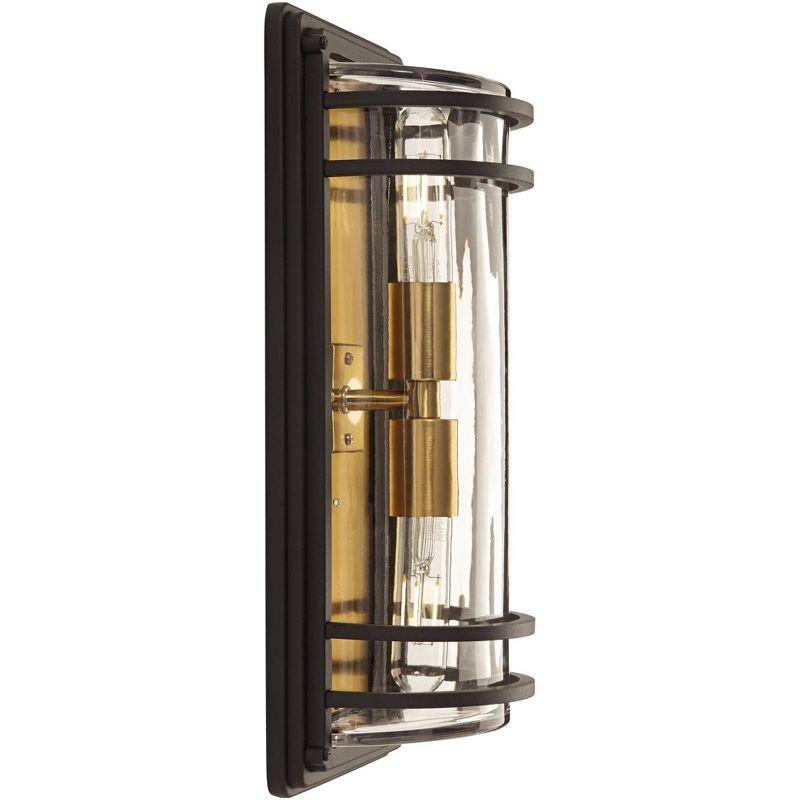 John Timberland Modern Wall Light Sconce Black Warm Brass Hardwired 7 1/2" 2-Light Fixture Clear Glass for Bedroom Bathroom Vanity