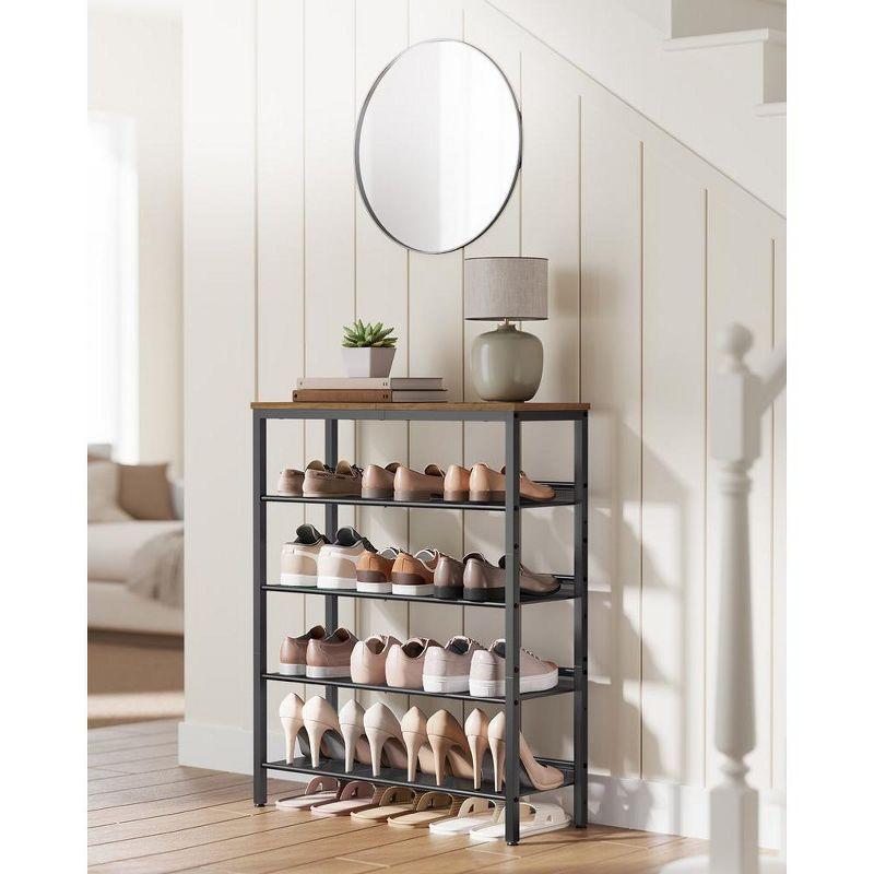 VASAGLE Shoe Rack, 5 Tier Shoe Storage Shelves, 16-20 Pairs Shoe Organizer, with Sturdy Wooden Top and Steel Frame，Honey Brown and Ink Black