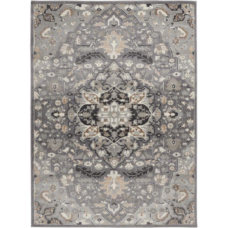 Elation Chic Floral Medallion 5' x 7' Gray Synthetic Area Rug