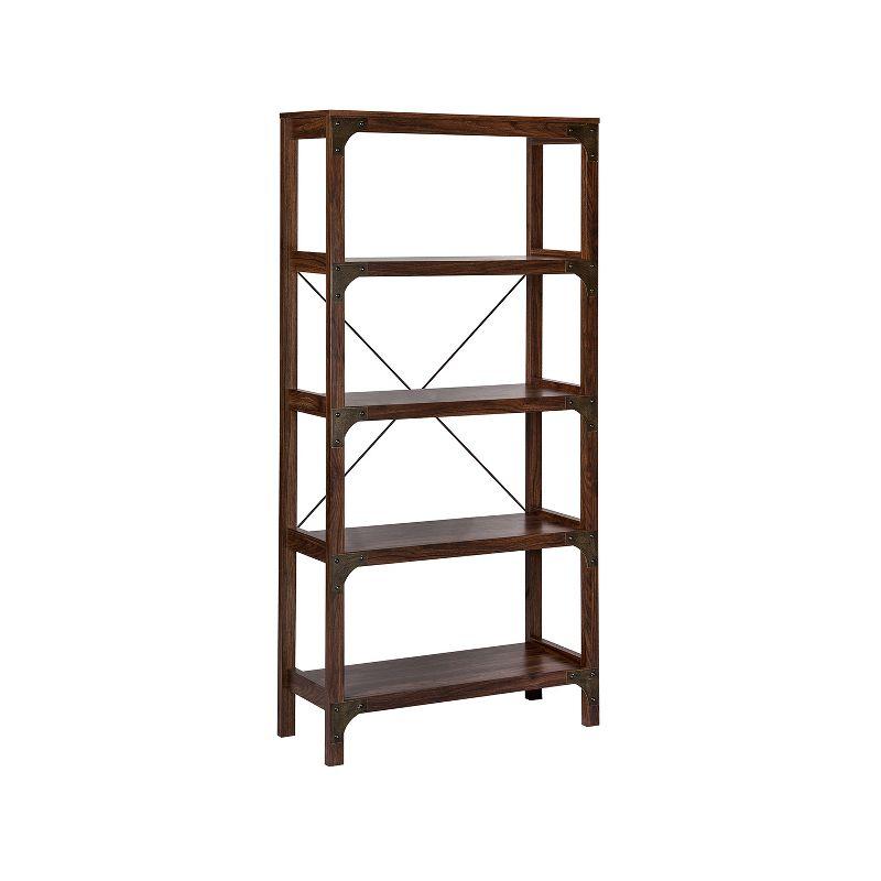 Saint Birch Logan 4-Shelf X-Cross Modern Wood Bookcase, Walnut