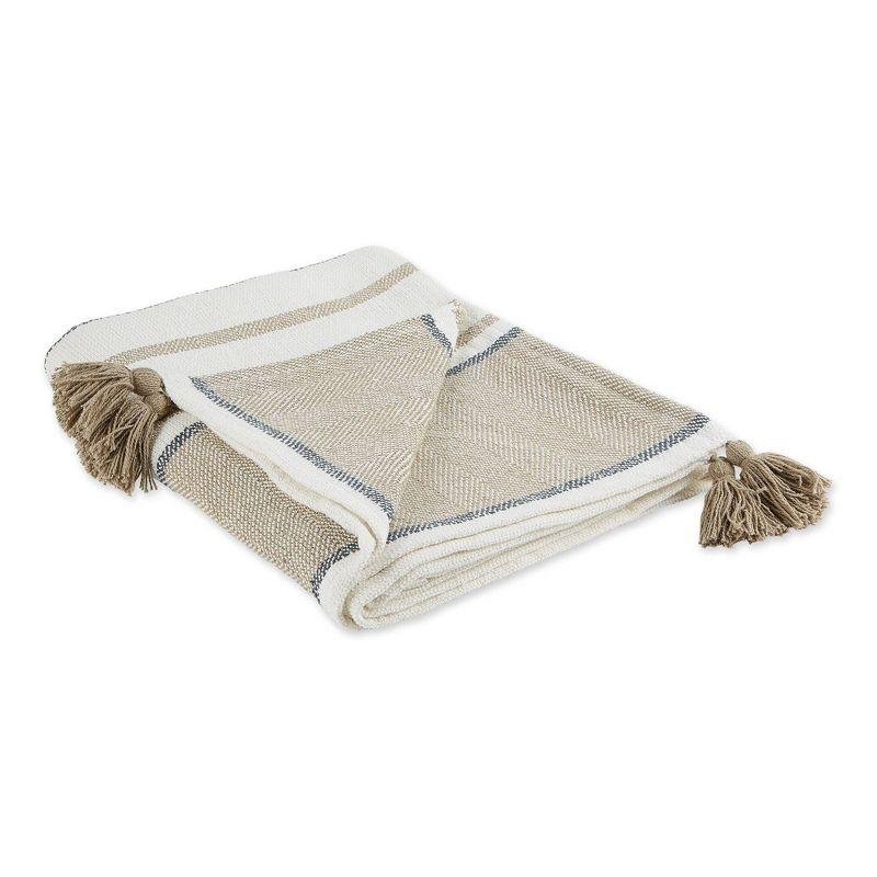 2-Tone Chevron Striped Throw Blanket Stone/Mineral - Design Imports: Hypoallergenic, Machine Washable, 50x60"