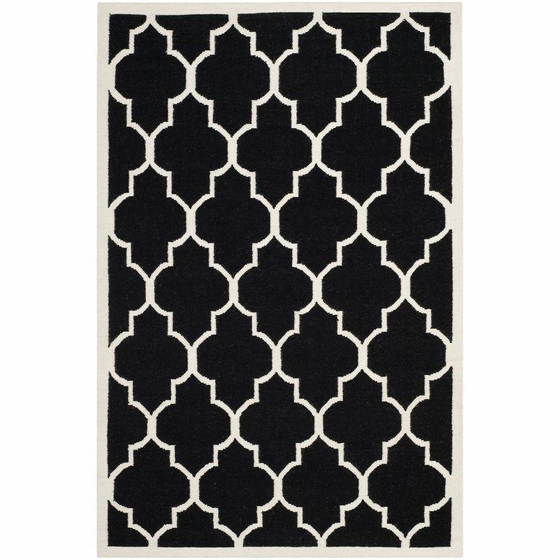 Dhurries DHU632 Hand Woven Area Rug - Black/Ivory - 5'x8' - Safavieh.