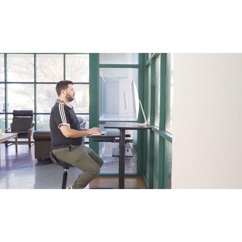 Adjustable 32" Black Wood Mobile Sit/Stand Desk with Keyboard Tray