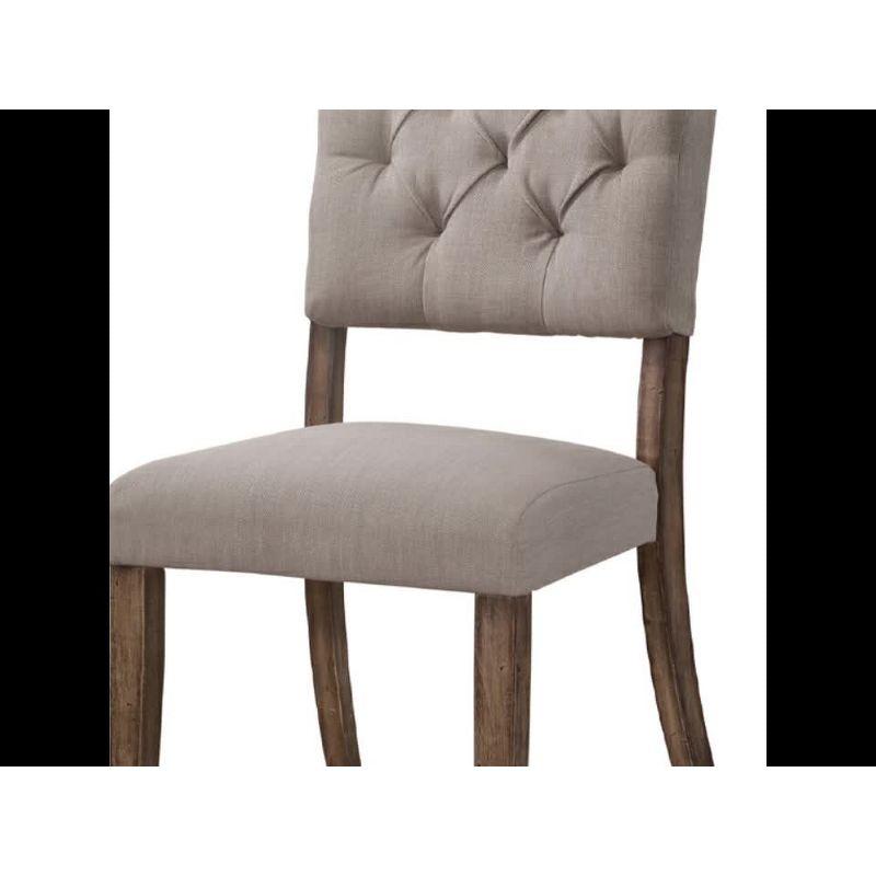 Set 2 19" Bernard Dining Chairs Linen/Weathered Oak - Acme Furniture: Curved Back, Tufted Cushion