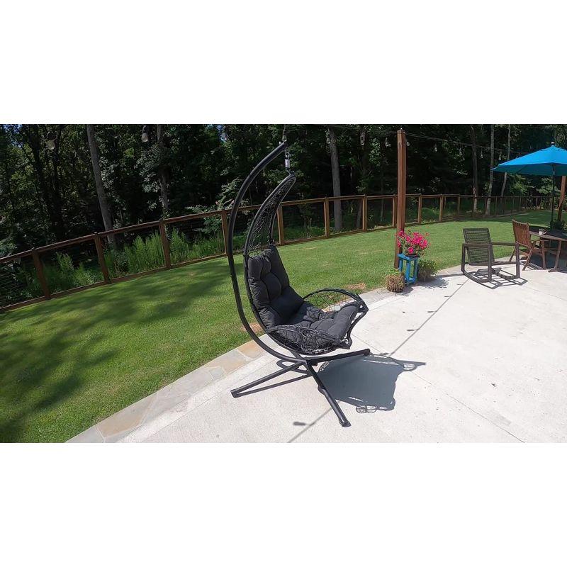 Charcoal Grey Rattan Wicker Hanging Chair with Cushion